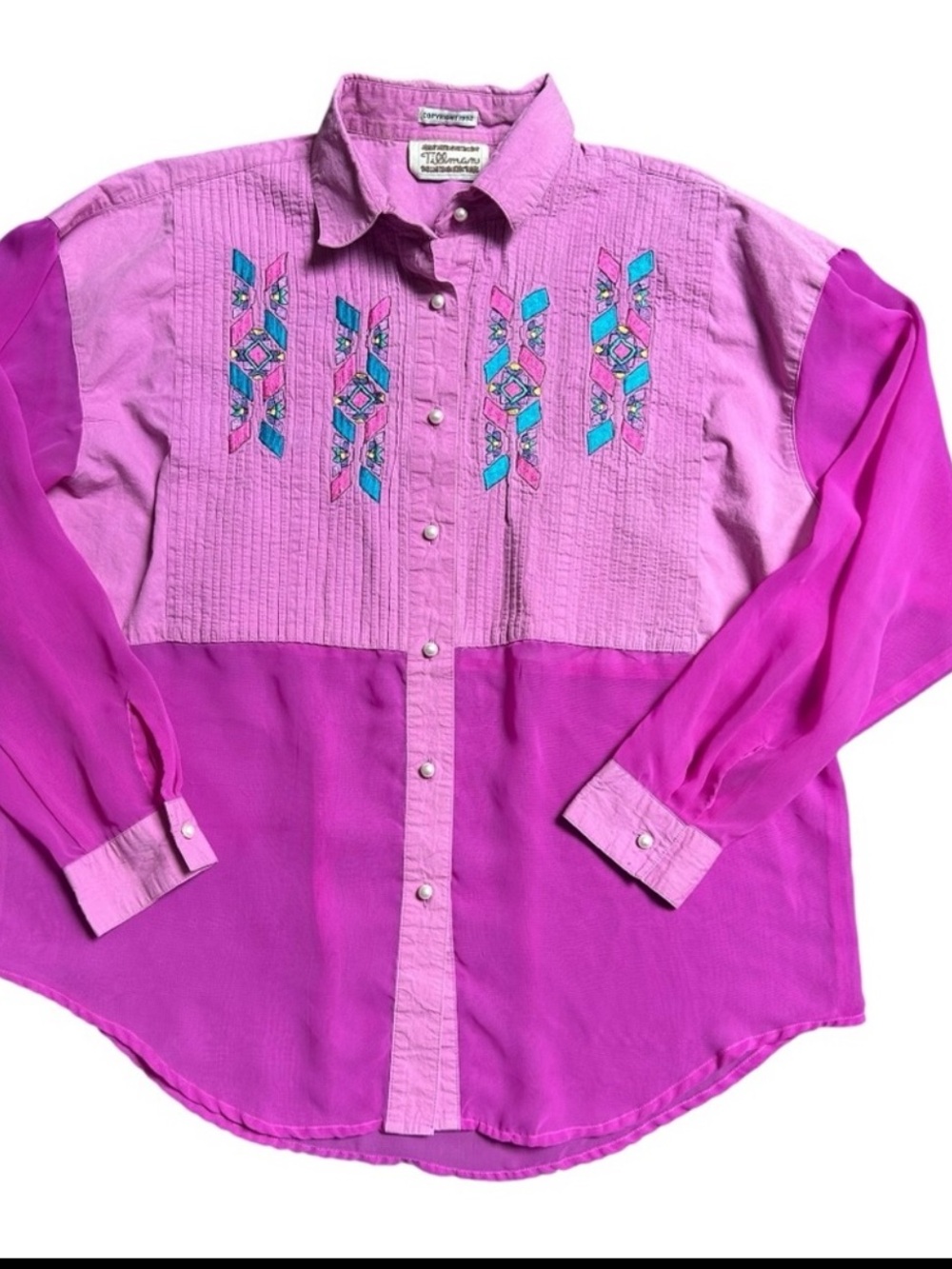 Vintage Tillman purple Aztec SW mesh panel button down Size large - Picture 3 of 11